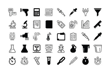 Various laboratory equipment icons set  and Transparent Background