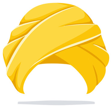 Vibrant yellow traditional turban headdress. Vector illustration of a cultural accessory.