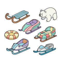 Cute Polar Bear and Snow Sledding Vehicles Collection
