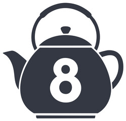 Obraz premium Minimalist black kettle icon displaying prominent white number eight symbol