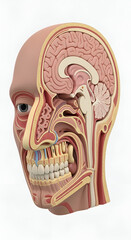 Cross Section of Human Head Anatomy Depicting Brain and Internal Structures