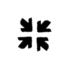 Obraz premium Four black arrows pointing towards the center in a square formation with rough brush strokes design look