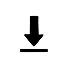 A simple black download icon with an arrow pointing down above a horizontal line element shape design
