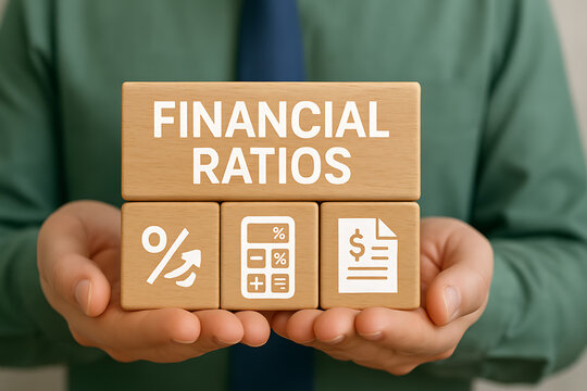 Financial Ratio Analysis Business Investment concept. Ratios financial profit and marketing liquidity taking into account solvency