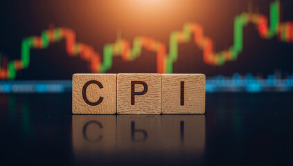 "Financial concepts of CPI Consumer Price Index with blocks and stock market trends