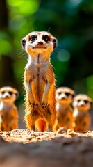 Fototapeta premium Alert Meerkat with Family in Background