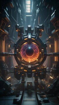 A high-tech scientific gateway revealing a cosmic singularity, conceptual design for futuristic research and discovery