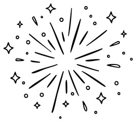 Drawn Starburst Explosion with Sparkles and Dots Simple Outline Celebration Element