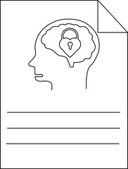 A line art illustration shows a head with a brain containing a heartshaped padlock on a page with lines for writing