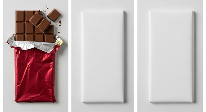 Delicious milk chocolate bar partially unwrapped in red foil packaging