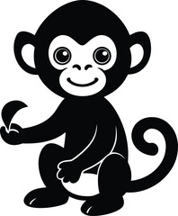 Naklejka premium a cute baby monkey sitting and holding a banana .eps