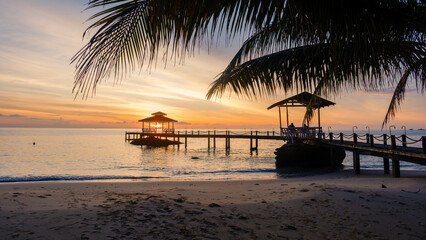 Stunning sunset view from the pier at Koh Kood Island Thailand