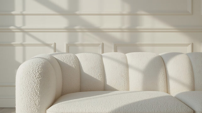Elegant plush white sofa invites relaxation in a sun-drenched room, perfect for showcasing cozy interiors and modern home decor ideas, a stylish lifestyle