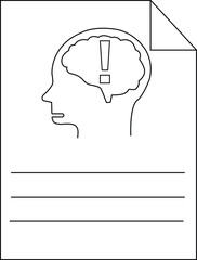 Sheet with a head outline brain inside with an exclamation point and lines for writing