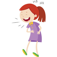 Joyful Young Girl With Red Ponytail Laughing Heartily In A Purple Dress And Yellow Collar With Green Shoes Transparent Background