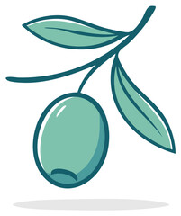 Simple green olive on a branch with leaves cartoon vector illustration icon