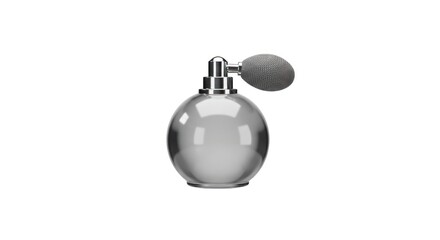 Elegant vintage perfume bottle with atomizer on white background.