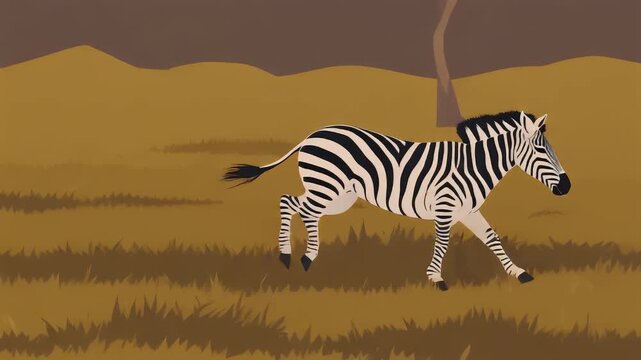 Zebra Running Across Savanna