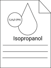 Isopropanol molecule diagram with text lines circle and triangular shapes on a white background