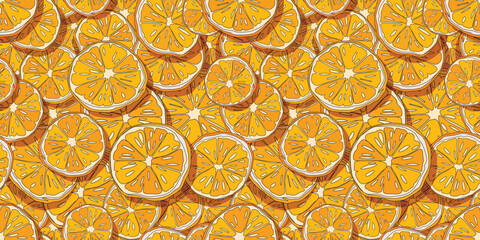 Cute orange halves doodle line overlapping seamless pattern background