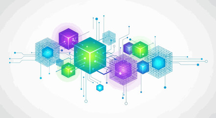 Modern network illustration with glowing cubes for a tech startup or innovative business, perfect for a background or presentation about data and technology