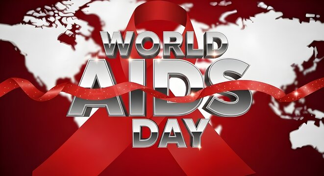 World AIDS Day Awareness with Red Ribbon and World Map. - Powered by Adobe