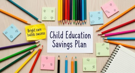 Child education savings plan concept with pencils and sticky notes