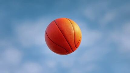 Orange basketball soaring in the blue sky, capturing the essence of an energetic game and the thrill of sportsmanship in a vibrant athletic atmosphere