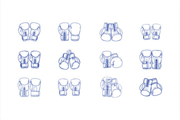 boxing gloves vector illustration black line art on white background