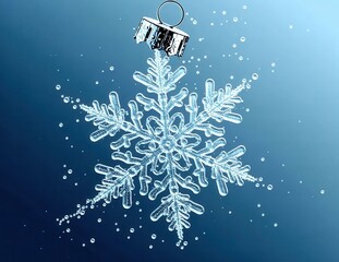 Crystal Snowflake Ornament on a Blue Background