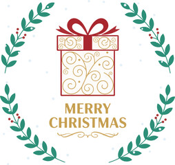 Christmas Gift Illustration with Holiday Wreath Frame
