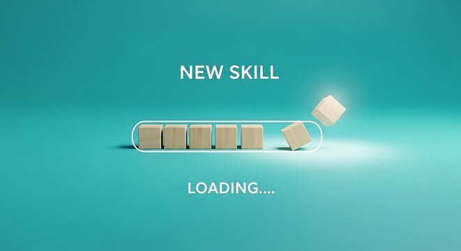 Loading bar with blocks, indicating the process of acquiring a new skill for personal development