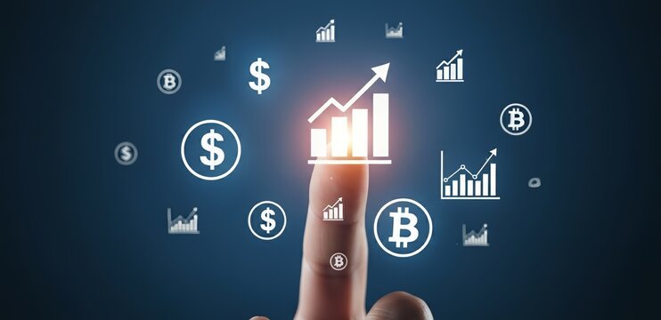 Boost your investments now with growth charts, crypto and dollar sign icons digital - Powered by Adobe