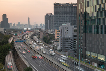 Asoke Expressway Toll, Expressway tollgate, Cars at gate toll payment on expressway in Bangkok, Thailand