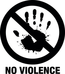Vector illustration of a black handprint splattered inside a prohibition symbol with the text no violence