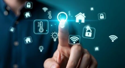 Control your smart home easily with a touch, managing temperature and security icons