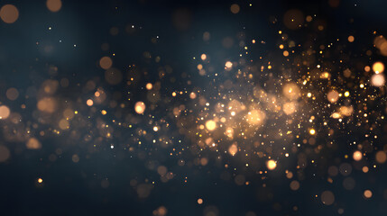 Fototapeta premium Sparkling golden bokeh lights on a dark textured background