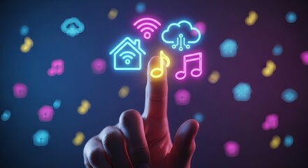 Tap into smart home automation with vibrant neon icons for a connected lifestyle