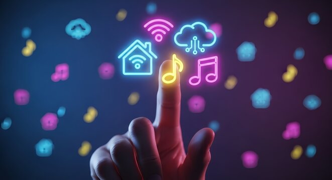 Tap into smart home automation with vibrant neon icons for a connected lifestyle