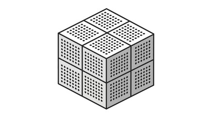 Isometric cube design with geometric dot patterns, ideal for modern technology, data analysis concepts, or innovative branding visuals with scalable vector origins