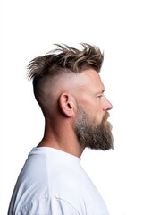 Obraz premium Stylish Man with Spiked Hair and Beard in Profile View