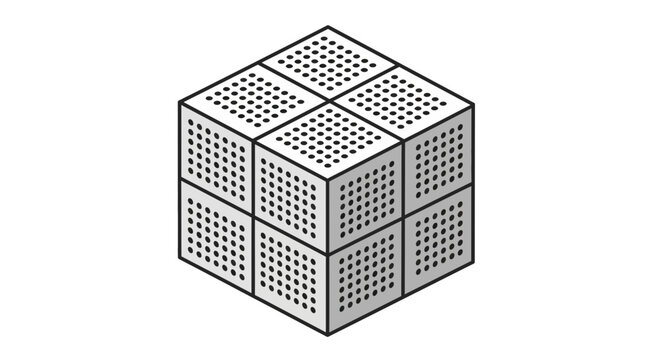 Isometric cube design with geometric dot patterns, ideal for modern technology, data analysis concepts, or innovative branding visuals with scalable vector origins