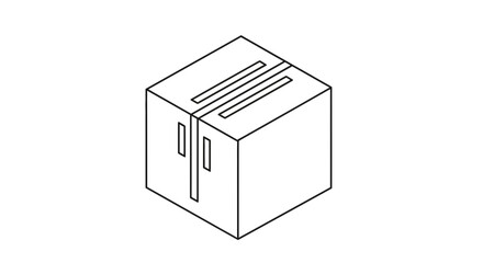 Isometric outline illustration of a closed cardboard box, conveying shipping, storage, and logistics solutions in a modern, minimalist style