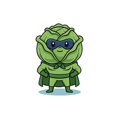 Obraz premium Cabbage Superhero Cartoon Character with Mask and Cape.