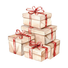 Watercolor Stack of Festive Gift Boxes