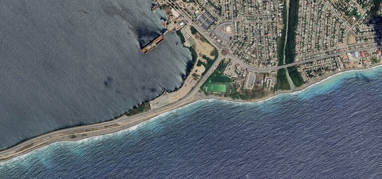 Kingston Jamaica Aerial View Urban Coastline Water Contrast