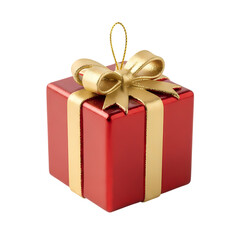 Sparkling red gift box with elegant gold ribbon and bow, perfect for holiday celebrations and special occasions.
