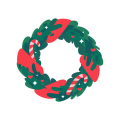 Festive Holiday Wreath with Candy Canes, Hearts and Stars Illustration