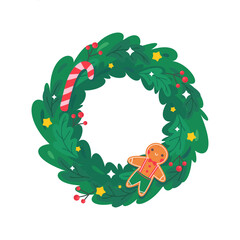 Festive Christmas Wreath with Gingerbread Man and Candy Cane