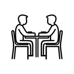 Fototapeta premium Two people sitting at table facing each other transparent background icon